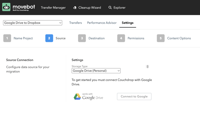 Google Drive to Dropbox for Business Migrations - Google Drive (Personal) connection