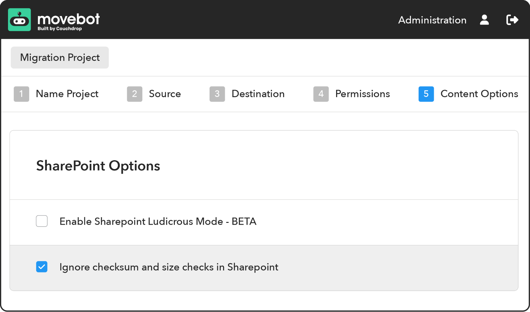 SharePoint options in Movebot